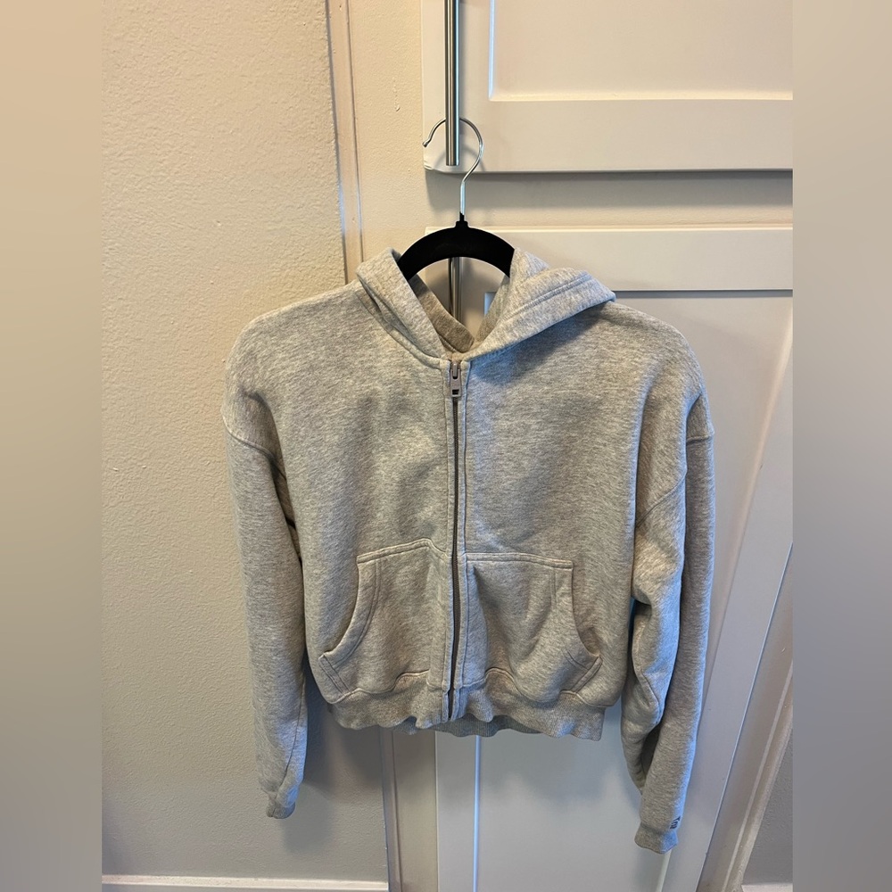 Aritzia TNA Cozy Fleece Boyfriend Boxy Zip Hoodie, Grey, Size Small
